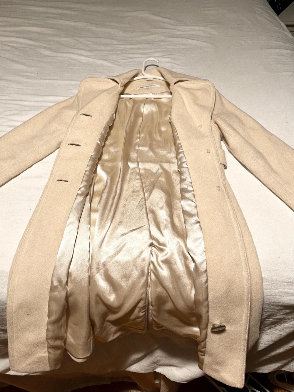 Kenneth Cole Cream Double-Breasted Wool Pea Coat